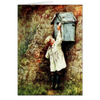 Viktorianisches Kind, das eine Postkarte verschick