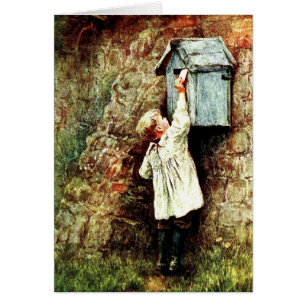 Viktorianisches Kind, das eine Postkarte verschick