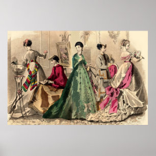 Viktorianisches Kleid mit rosa Bogen Poster