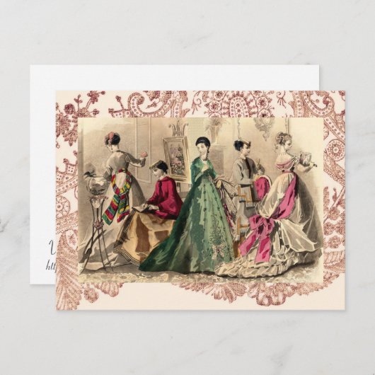 Viktorianisches Kleid mit rosa Bogen Postkarte (Vorne/Hinten)