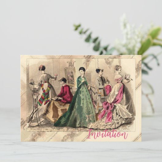 Viktorianisches Kleid mit rosa Bow-Einladung Einladung (Stehend Vorderseite)