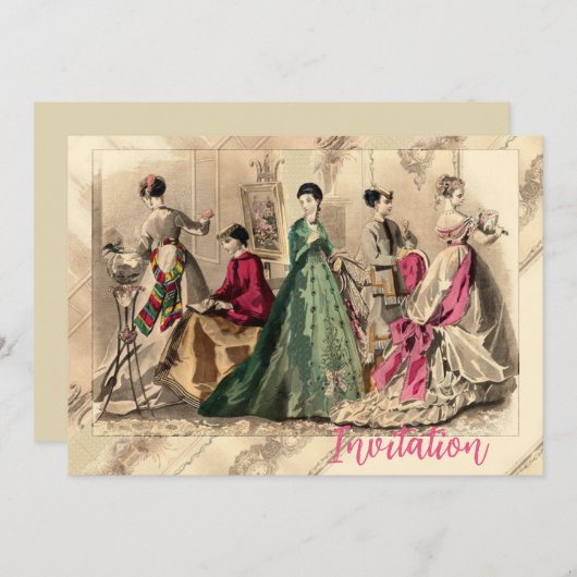 Viktorianisches Kleid mit rosa Bow-Einladung Einladung (Vorne/Hinten)