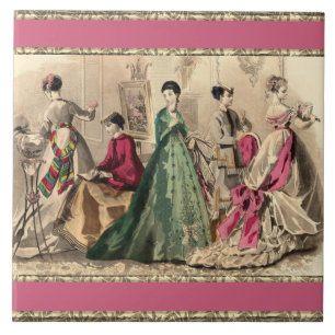 Viktorianisches Kleid mit rosa Schleife Keramikfli Fliese