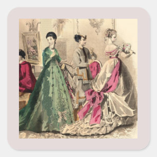 Viktorianisches Kleid mit rosa Schleife Quadratischer Aufkleber
