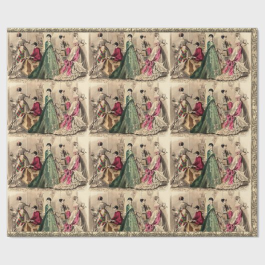 Viktorianisches Kleid mit rosafarbenem Bügelpapier Geschenkpapier (Flach)