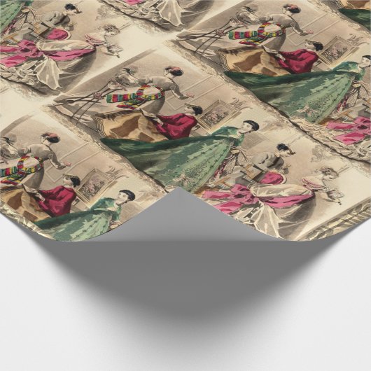Viktorianisches Kleid mit rosafarbenem Bügelpapier Geschenkpapier (Ecke)