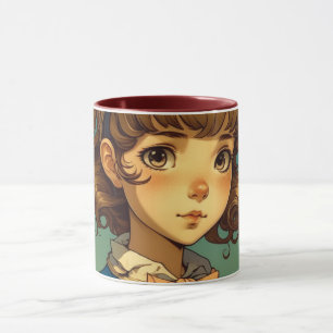 Viktorianisches kleines Mädchen im Anime-Stil. Per Tasse