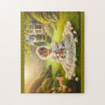 Viktorianisches kleines Mädchen mit Bunny & Eggs O