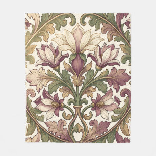 Viktorianisches Lila Creme Ornamentales Blumenmust Fleecedecke