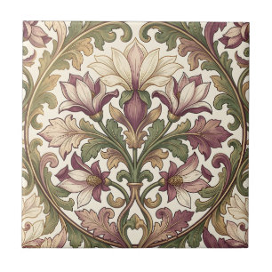 Viktorianisches Lila Creme Ornamentales Blumenmust Fliese