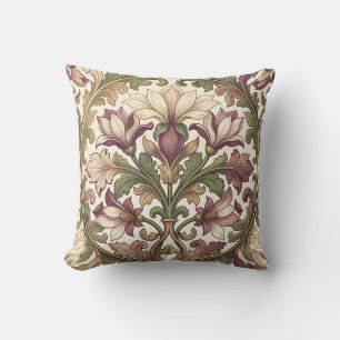Viktorianisches Lila Creme Ornamentales Blumenmust Kissen