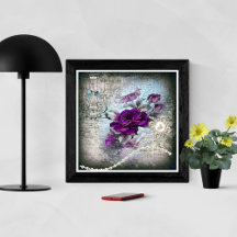 Viktorianisches Lila-Pflaume-Rosen-Grunge-Plakat