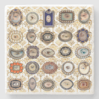 Viktorianisches Lover-Auge in weißem und goldenem  Steinuntersetzer