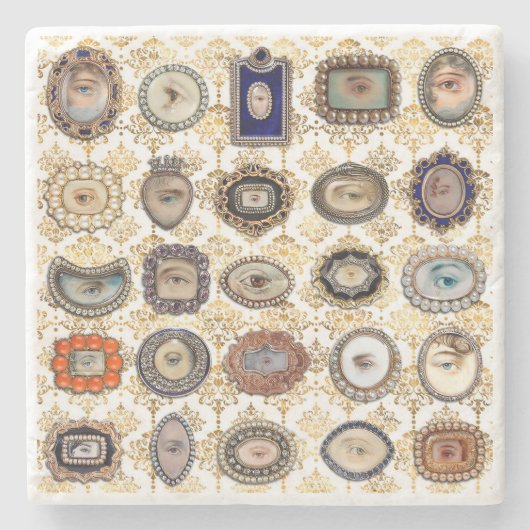 Viktorianisches Lover-Auge in weißem und goldenem  Steinuntersetzer (Vorderseite)