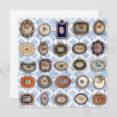 Viktorianisches Lover's Eye in blau-weißem Damast Dankeskarte (Vorne/Hinten)