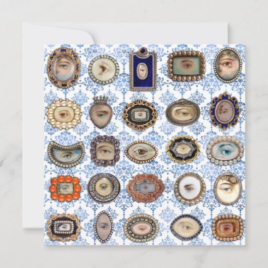 Viktorianisches Lover's Eye in blau-weißem Damast Dankeskarte (Vorderseite)