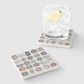 Viktorianisches Lover's Eye in blau-weißem Damast Steinuntersetzer (Seitenansicht)