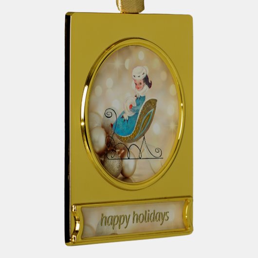 Viktorianisches Mädchen auf altmodischen Schlitten Banner-Ornament Gold (Rechts)