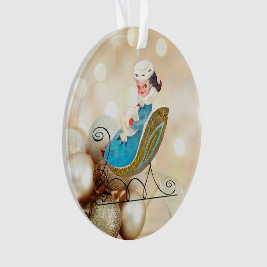 Viktorianisches Mädchen auf altmodischen Schlitten Ornament (Vorderseite)