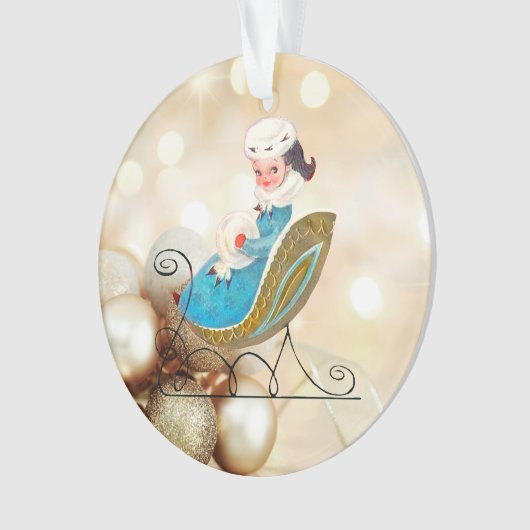 Viktorianisches Mädchen auf altmodischen Schlitten Ornament (Vorderseite)