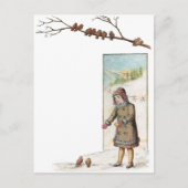Viktorianisches Mädchen Füttre Vögel im Schnee Postkarte (Vorderseite)