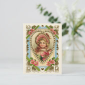 Viktorianisches Mädchen im Herzrahmen Vintage Repr Postkarte (Stehend Vorderseite)
