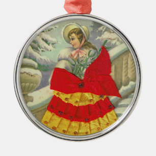 Viktorianisches Mädchen im Winter Ornament Aus Metall