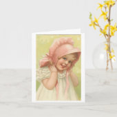 Viktorianisches Mädchen in rosa Faust Karte (Gelbe Blume)