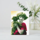 Viktorianisches Mädchen mit Hund Postkarte (Stehend Vorderseite)