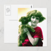 Viktorianisches Mädchen mit Hund Postkarte (Vorne/Hinten)