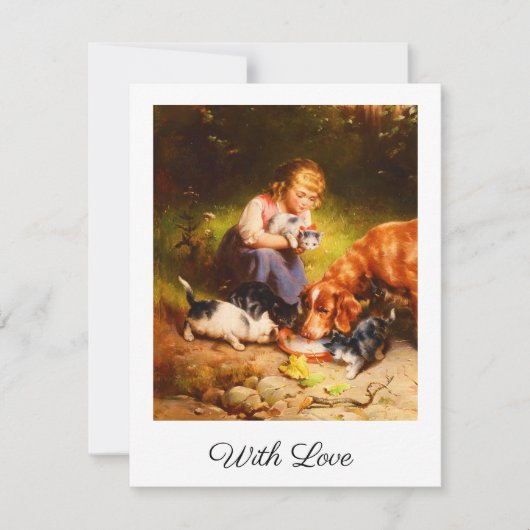 Viktorianisches Mädchen mit Kätzchen und Hund Kuns (Vorderseite)