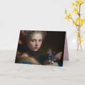 VIKTORIANISCHES MÄDCHEN MIT KATZGEBURTSKARTE KARTE (Gelbe Blume)