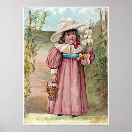 Viktorianisches Mädchen mit Osterlilie für Oma Poster (Vorne)