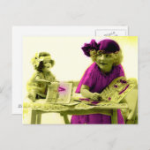 Viktorianisches Mädchen mit Puppenkarte Postkarte (Vorne/Hinten)