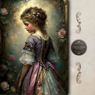 Viktorianisches Mädchen mit Rosen Découpage Seidenpapier