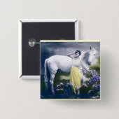 viktorianisches Mädchen mit weißem Pferd Button (Vorne & Hinten)