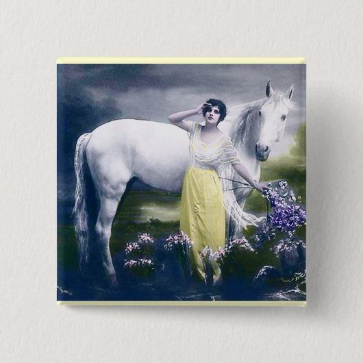 viktorianisches Mädchen mit weißem Pferd Button (Vorderseite)