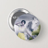 viktorianisches Mädchen mit weißem Pferd Button (Vorne & Hinten)