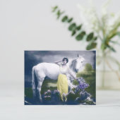 viktorianisches Mädchen mit weißem Pferd Postkarte (Stehend Vorderseite)