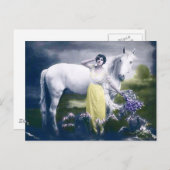viktorianisches Mädchen mit weißem Pferd Postkarte (Vorne/Hinten)