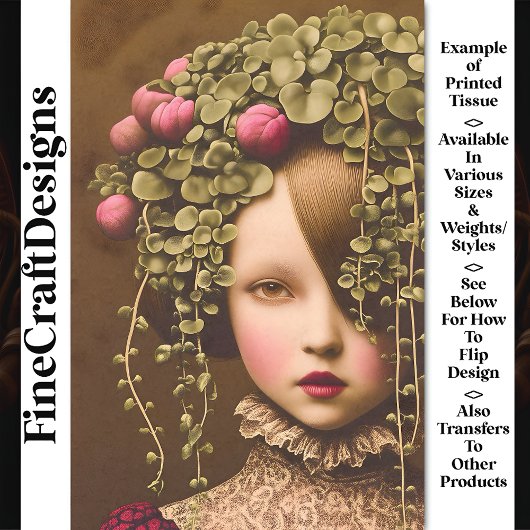 Viktorianisches Mädchen, rosa Buds Grüner Wein BF2 Seidenpapier