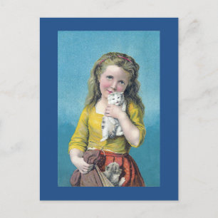 Viktorianisches Mädchen und Kätzchen Postkarte