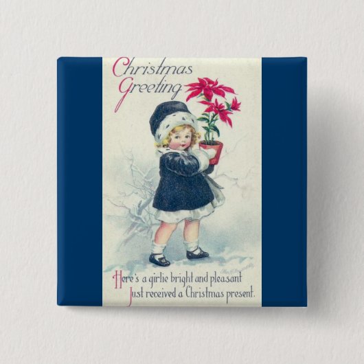 Viktorianisches Mädchen Vintage Blau Weihnachtskno Button (Vorderseite)