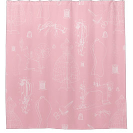 viktorianisches Mannequin, antike Nähmaschine pink Duschvorhang