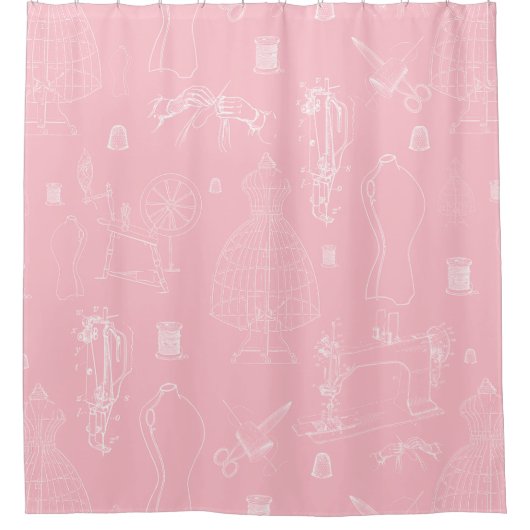 viktorianisches Mannequin, antike Nähmaschine pink Duschvorhang (Vorderseite)