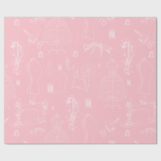 viktorianisches Mannequin, antike Nähmaschine pink Geschenkpapier (Flach)