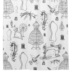 viktorianisches Mannequin-Antiquitätennähmaschine Duschvorhang