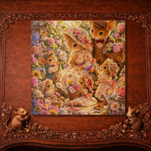 Viktorianisches Mäusefamilien-Landhaus Cottagecore Puzzle