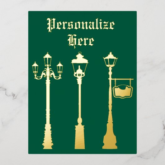 Viktorianisches Messinglampengold Folien Feiertagspostkarte (Vorderseite)