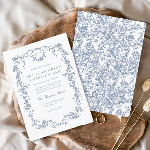Viktorianisches Monogramm Französisch Blau Florale Einladung